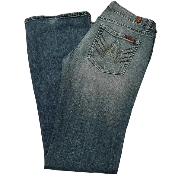 7 For All Mankind "A" Pocket Distressed Bootcut Jeans SZ 29 - Picture 4 of 10